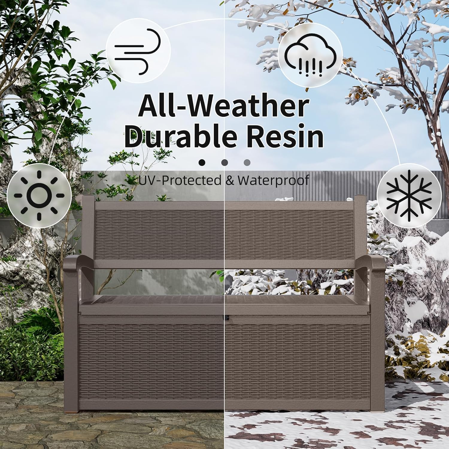 EasyUp 80 Gallon Outdoor Storage Bench Lockable Deck Box Outdoor Storage Box Waterproof for Patio,Garden,and Porch – Perfect for Storing Garden Tools and Cushions(Gray)