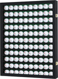 DisplayGifts 110 Golf Ball Display Case for Wall Mount – UV Protection with Gold Lock, Holds 110 Golf Balls, Exterior Size: 24.9'x19.5'x2.8', Black Finish Frame with Green Felt Interior