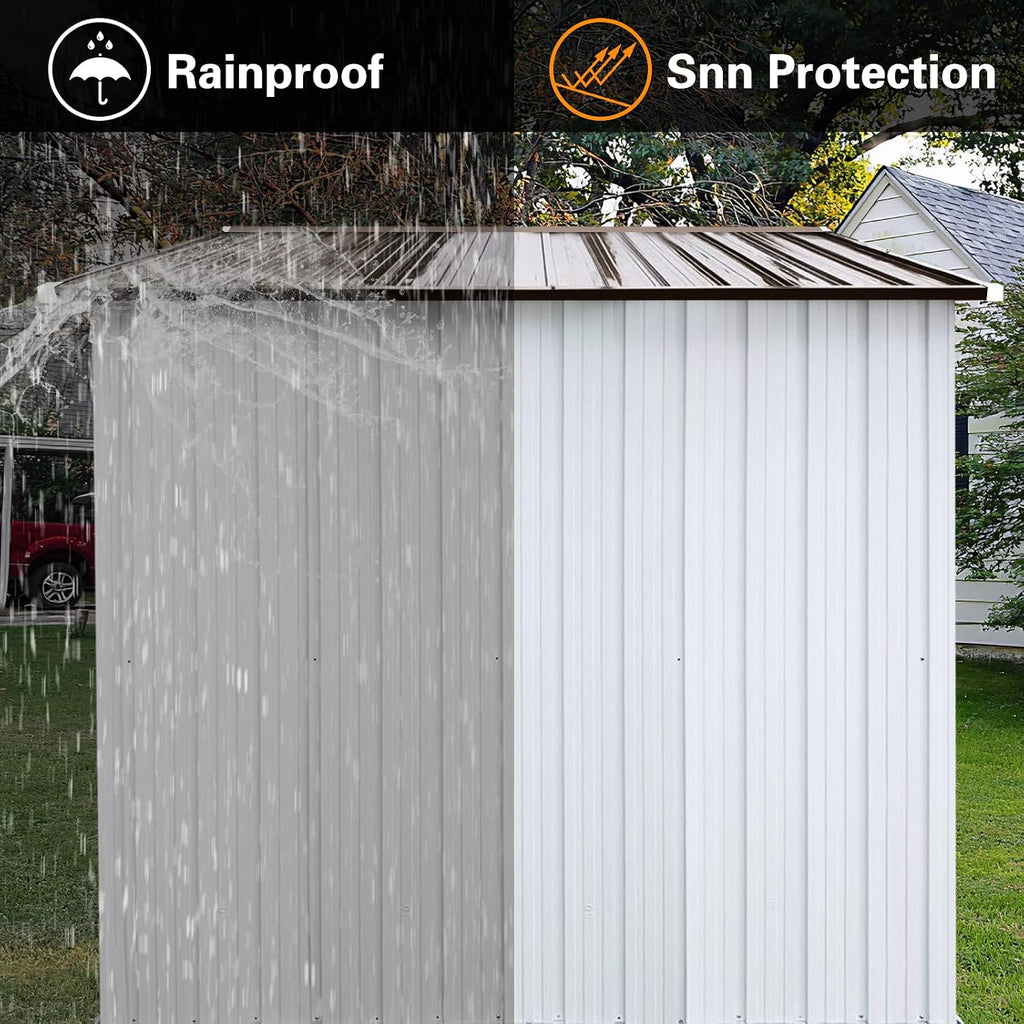 10x12 FT Sheds & Outdoor Storage,Metal Aluminum Garden Shed,with Punched Vents,Waterproof Cabinet w/Hinged Door and Padlock,Tool House for Storing Bicycles,Lawnmowers,Barbeques,White+Grey