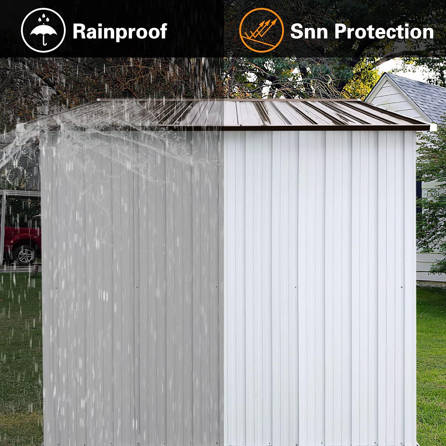 10x12 FT Sheds & Outdoor Storage,Metal Aluminum Garden Shed,with Punched Vents,Waterproof Cabinet w/Hinged Door and Padlock,Tool House for Storing Bicycles,Lawnmowers,Barbeques,White+Grey