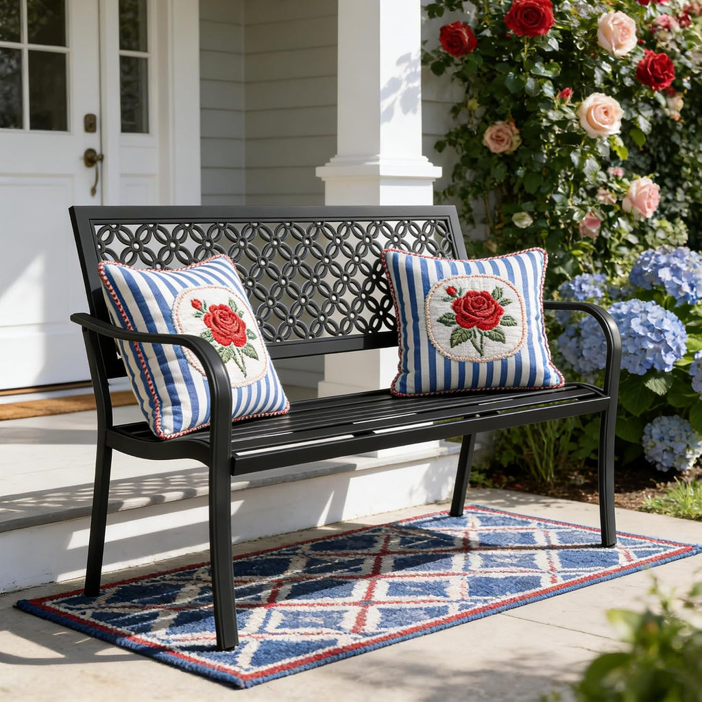 Grand patio 50' Outdoor Bench, Garden Benches with Anti-Rust Metal Powder Coated Frame, Patio Bench for Front Porch Park Outside Furniture Decor, Black