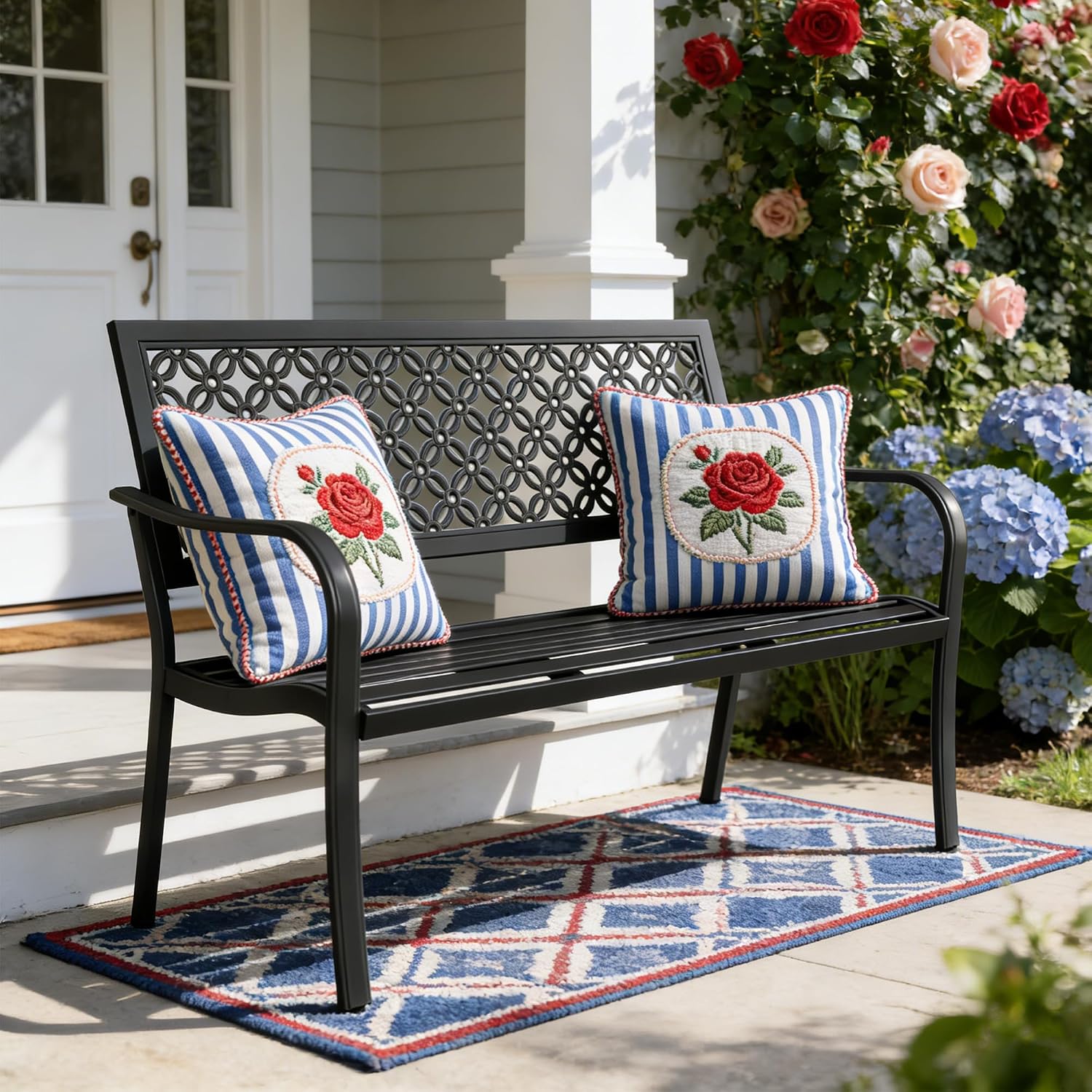Grand patio 50' Outdoor Bench, Garden Benches with Anti-Rust Metal Powder Coated Frame, Patio Bench for Front Porch Park Outside Furniture Decor, Black