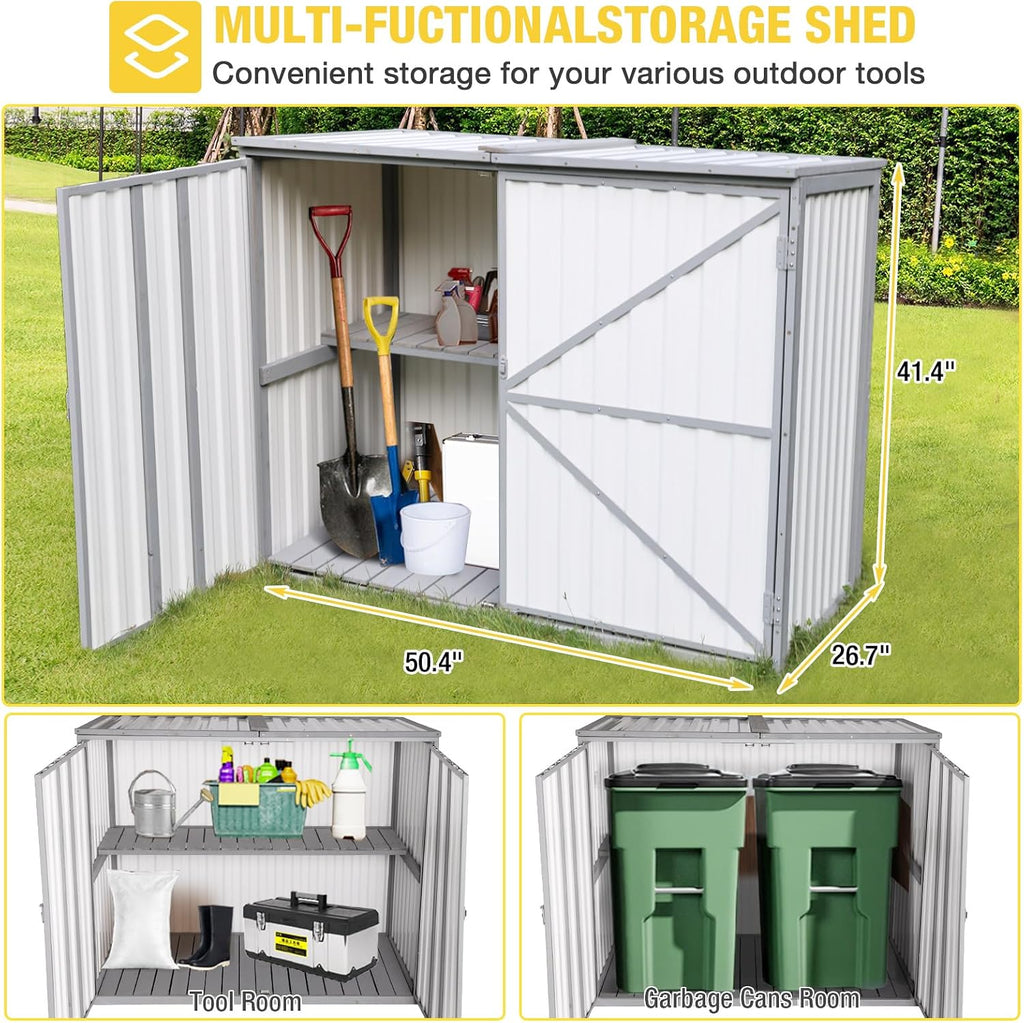 Aivituvin Outdoor Storage Cabinet Trash Can Storage Shed Upgraded with Metal Frame for Garbage Can, Gardening Tools and Accessories