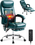 6-Point Massage Office Chair with Heated, Ergonomic Office Chair with Footrest & 45°Reclining High Back, Big and Tall Executive Office Chair 500LBS, Thick Cushion Desk Chair for Home Office, Green(PU)