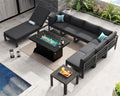 NICESOUL 9 Piece Luxury Aluminum Outdoor Sectional Sofa with Chaise Lounge & Firepit, Large Modular Patio Furniture Set, 29' Deep Wide Seating, 500 lbs Heavy Duty Conversation Set for Deck, Dark Gray