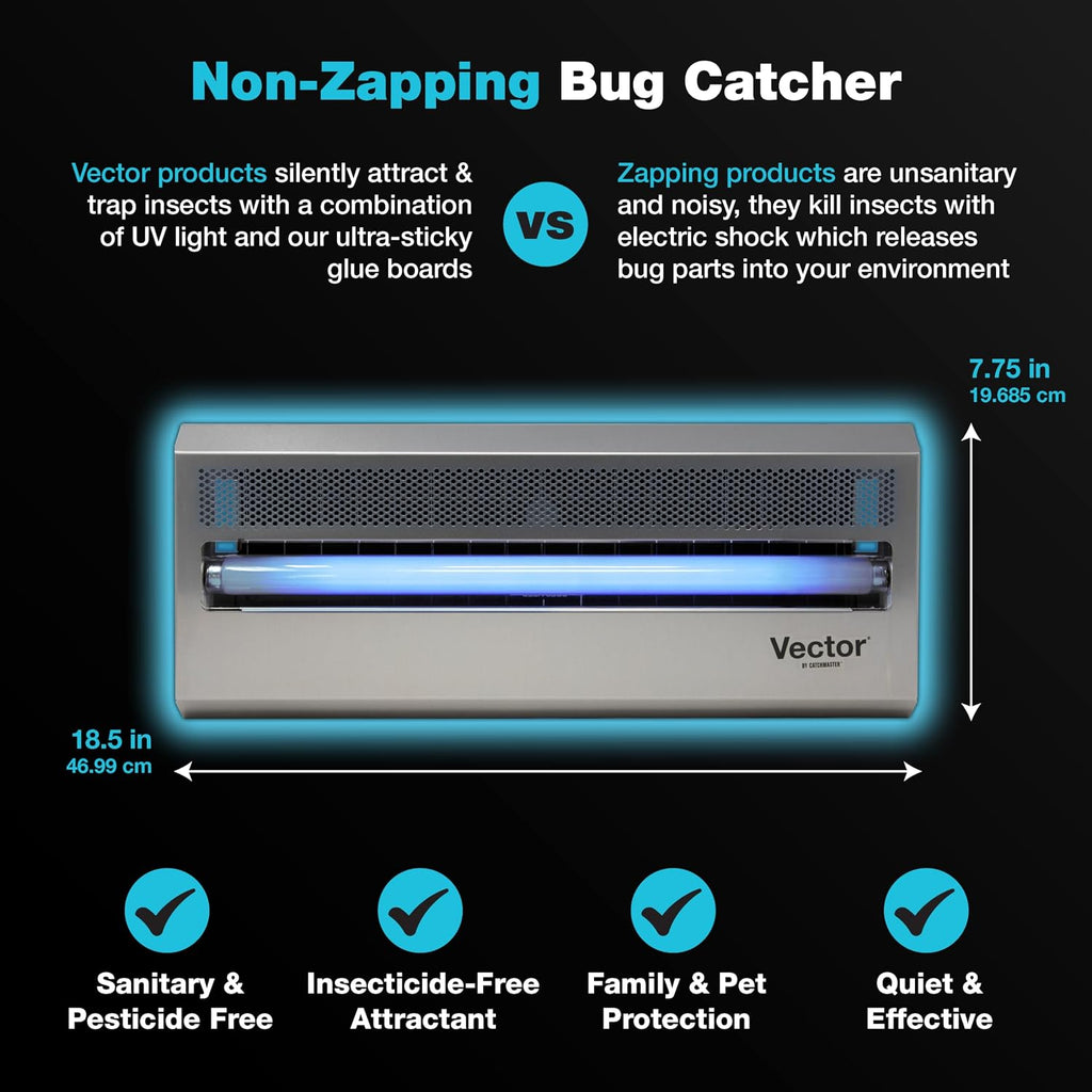 Catchmaster Vector 15 Silver, 800 sq. ft. Catch Radius, UV Light Fly Traps Indoor for Home, Gnat Traps for House Indoor, Electric UV Lamp Insect & Mosquito Killer, Bug Light for Kitchen, Shed, Garage