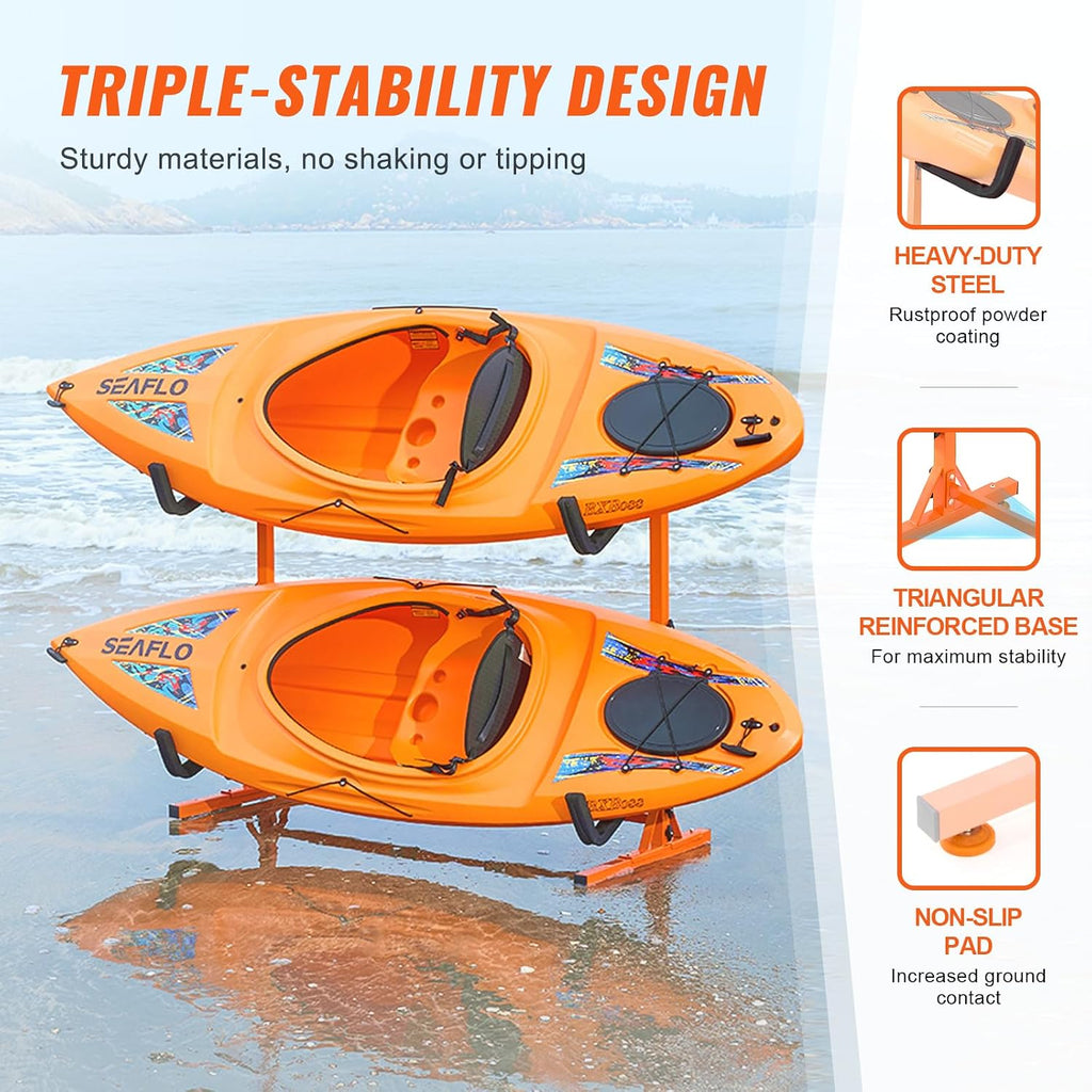 VEVOR Kayak Storage Rack, Heavy Duty Adjustable Freestanding Stand with Lockable Wheels for Indoor Outdoor Garage Shed Dock, Holder for Canoe, SUP, Surfboard & Paddleboard