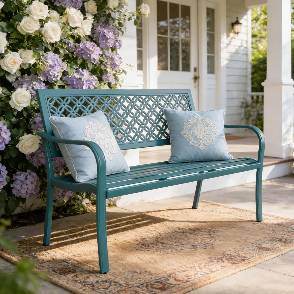 Grand patio 50' Outdoor Bench, Garden Benches with Anti-Rust Metal Powder Coated Frame, Patio Bench for Front Porch Park Outside Furniture Decor, Lake Shore