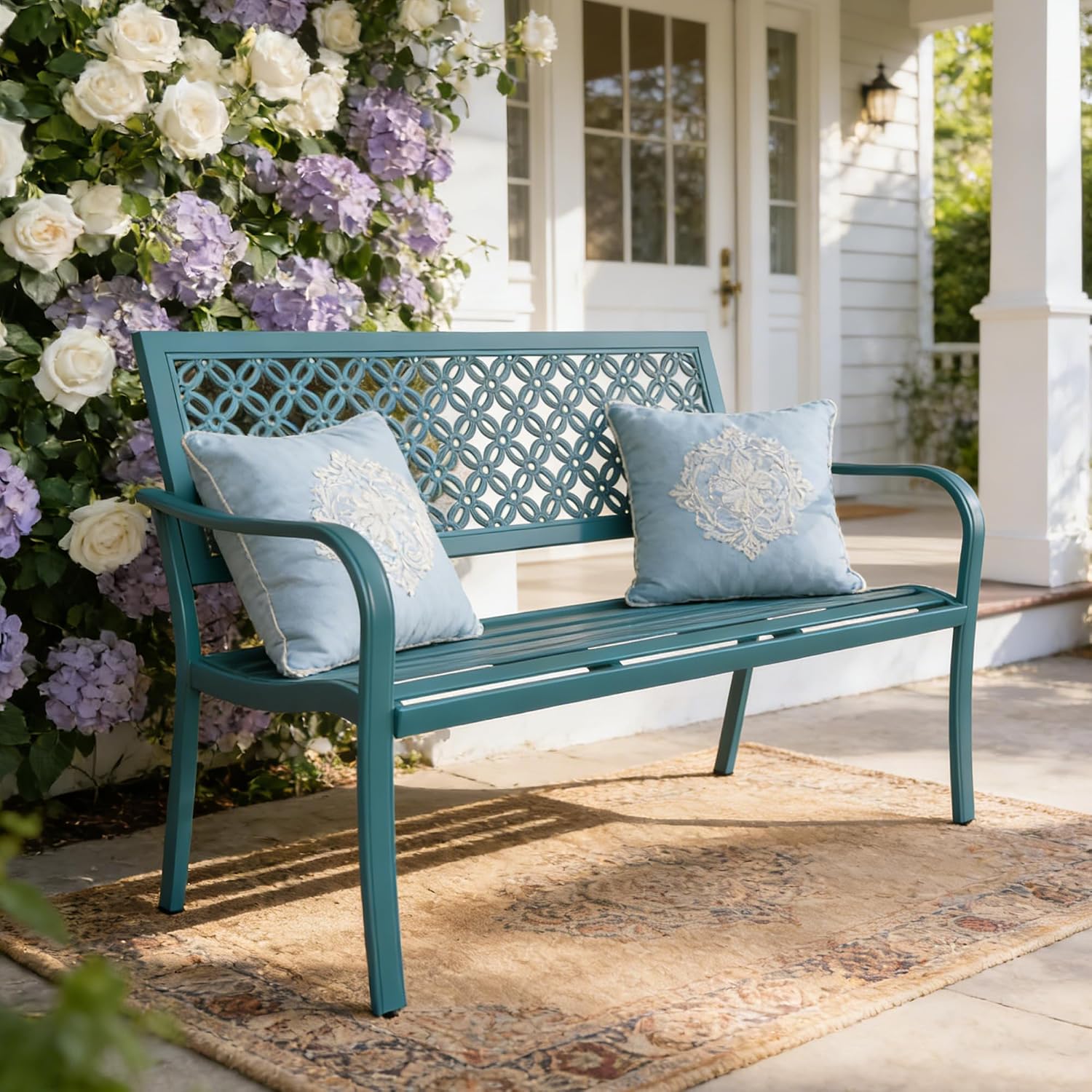 Grand patio 50' Outdoor Bench, Garden Benches with Anti-Rust Metal Powder Coated Frame, Patio Bench for Front Porch Park Outside Furniture Decor, Lake Shore
