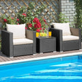 HAPPYGRILL 3 Pieces Rattan Patio Furniture Set, PE Wicker Patio Conversation Set with Coffee Table and Cushions, Outdoor Sofa Set for Garden Balcony Porch Poolside