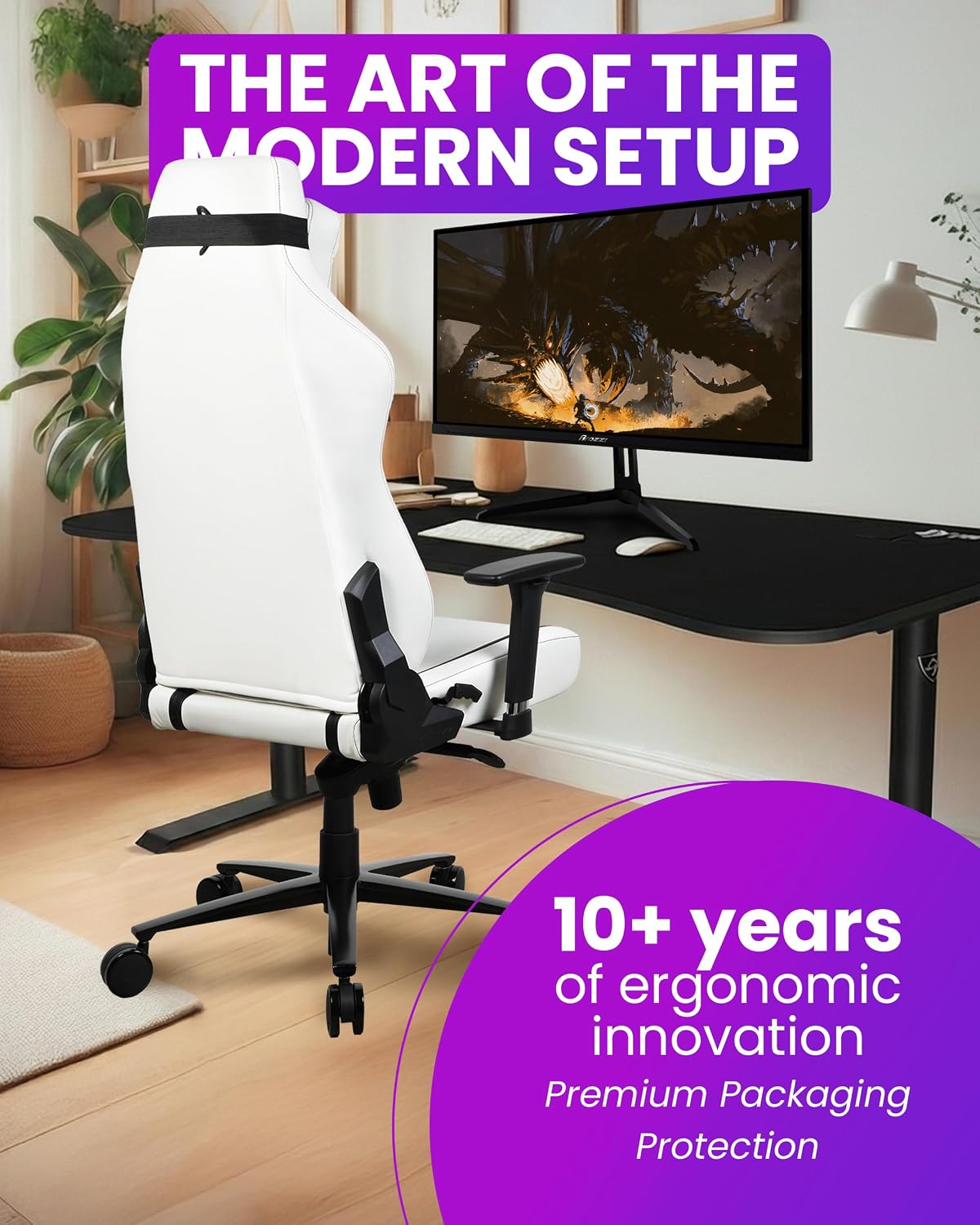 Arozzi Vernazza Gaming Chair XL - Soft PU Gaming Chairs for Adults Adjustable Height, Large Spacious Seat & Backrest with Support Pillows - Swedish Design Home Office Computer Chairs, White