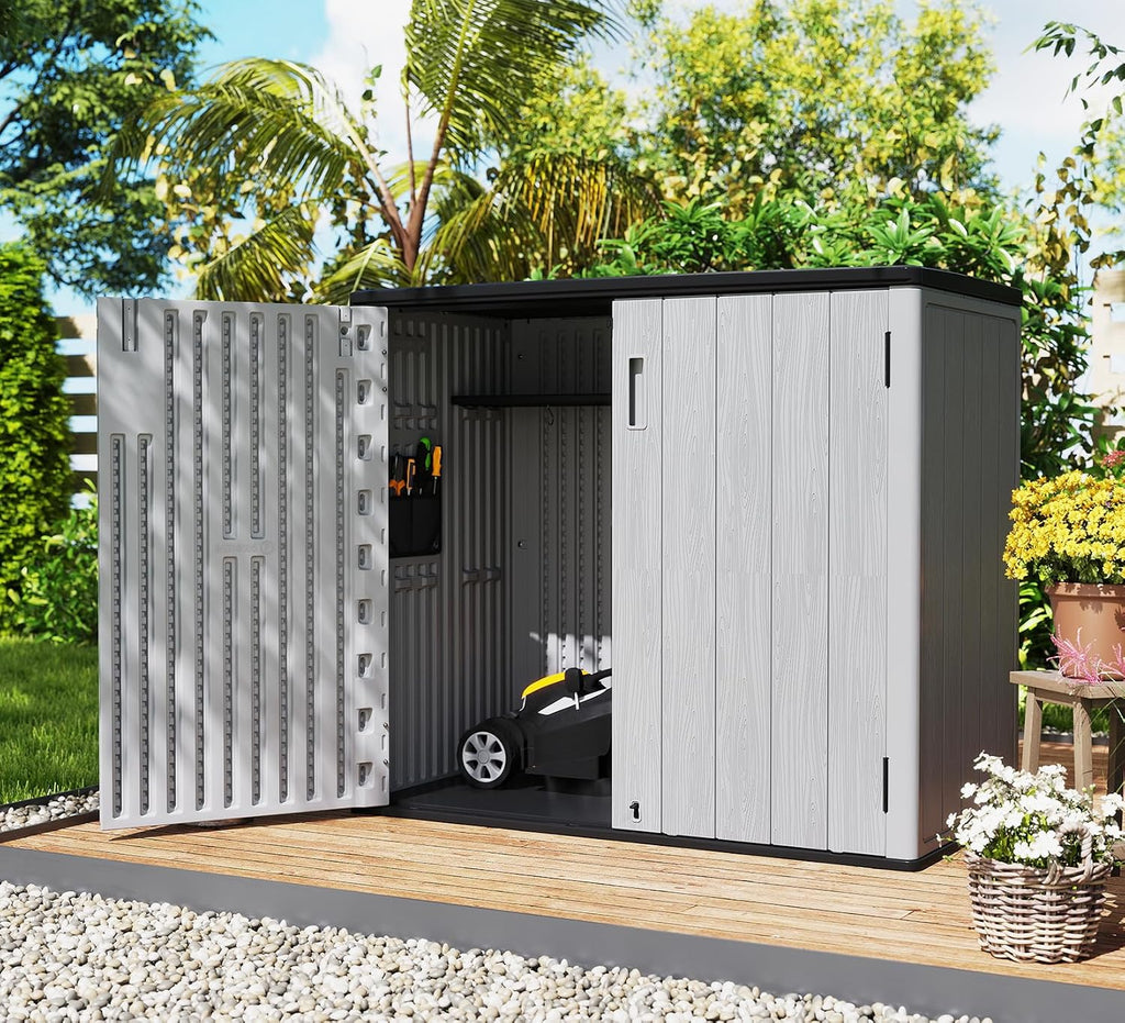 ZZM 37 Cu.ft Outdoor Storage Cabinet with One Tool Kit, Horizontal Storage Shed for Garage, Bike, Garbage Cans, Garden Accessories