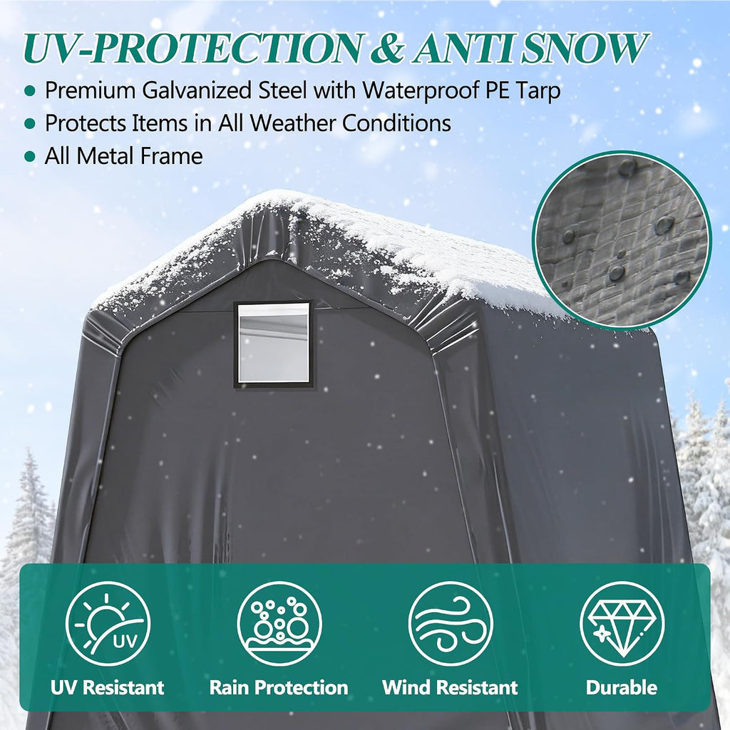 GARTOO 6' x 7' Outdoor Storage Shelter Shed- Heavy Duty Storage Tent with Roll-up Ventilated Windows, Portable Garage Storage shed for Bike, ATV, Motorcycle Shelter, Gray