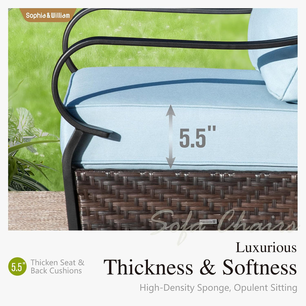 Sophia & William Extra Large Outdoor Patio Motion Sofa Chairs Set 2 PCS Heavy-Duty Metal Porch Furniture with High Back & Deep Seating Area, 5.5' Thicken Cushions for Deck, Lawn, Outside (Blue)