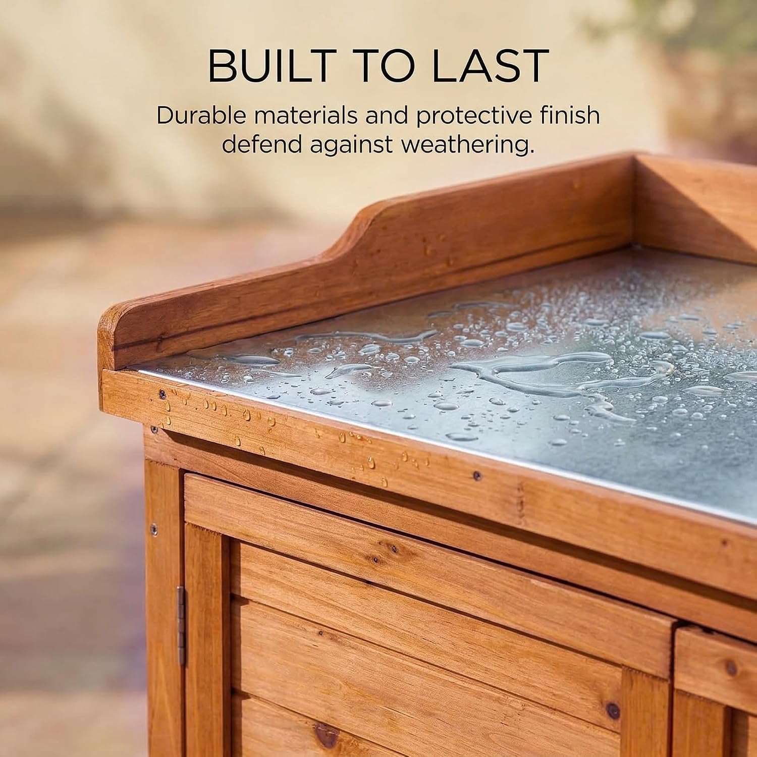 Outdoor Garden Patio Wooden Storage Cabinet Furniture Waterproof Tool Shed with Potting Benches Outdoor Work Station Table (Natural)