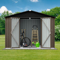 6x8 FT Outdoor Storage Shed,with Hinged Door and Padlock,Pitched Roof Metal Garden Tool Sheds,w/Punched Vents,for Storing Bicycles, Lawnmowers, Barbeques,Garden Tools,Brown + Black