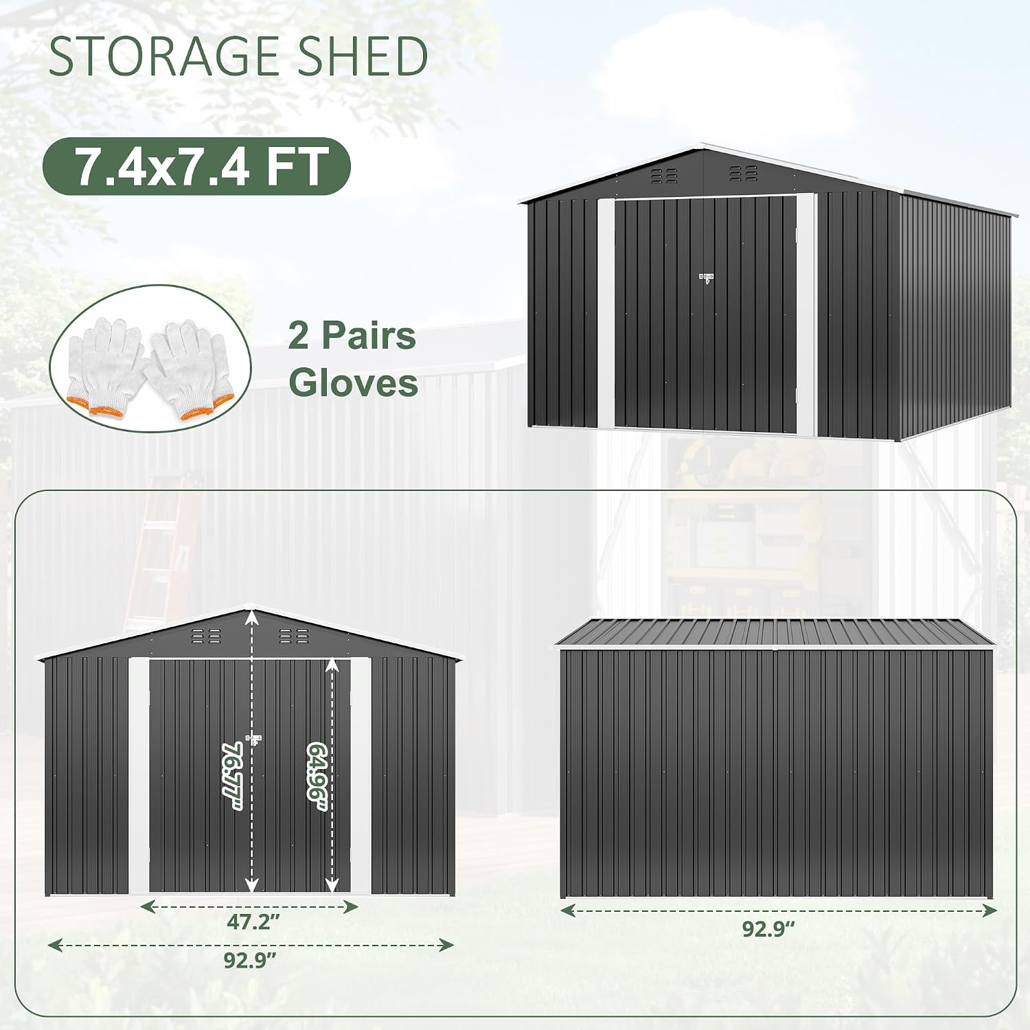 Polar Aurora 8x8 FT Outdoor Storage Shed, Metal Garden Shed with Updated Frame Structure, Tool Sheds for Backyard Garden Patio Lawn, Black