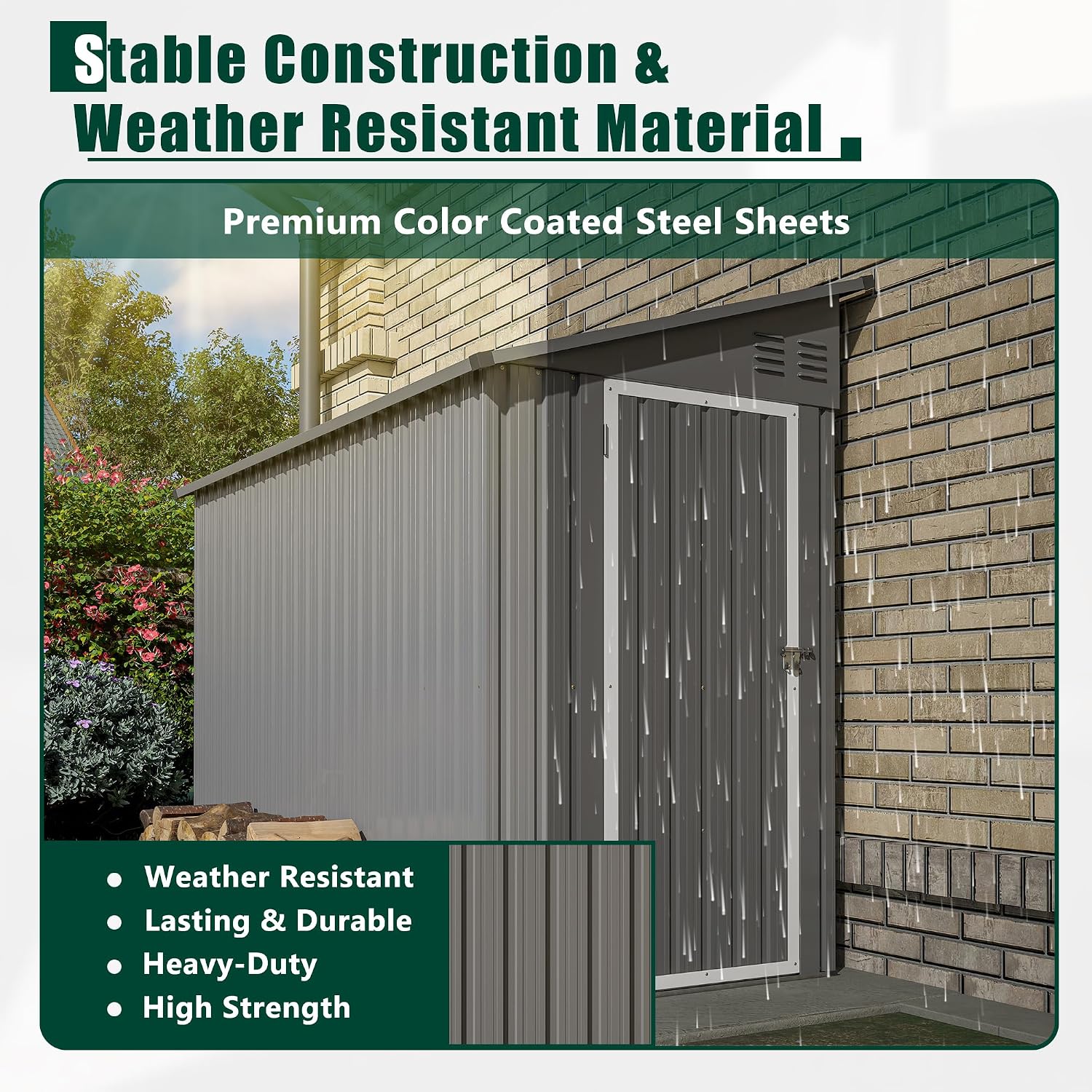 YOPTO 4x8 FT Lean to Metal Shed,Outdoor Storage Shed W/Floor Frame & Reversible Installation,All Weather Waterproof Garden Tool House W/Lockable Door & 2 Air Vents,for Backyard,Patio,Lawn,Gray