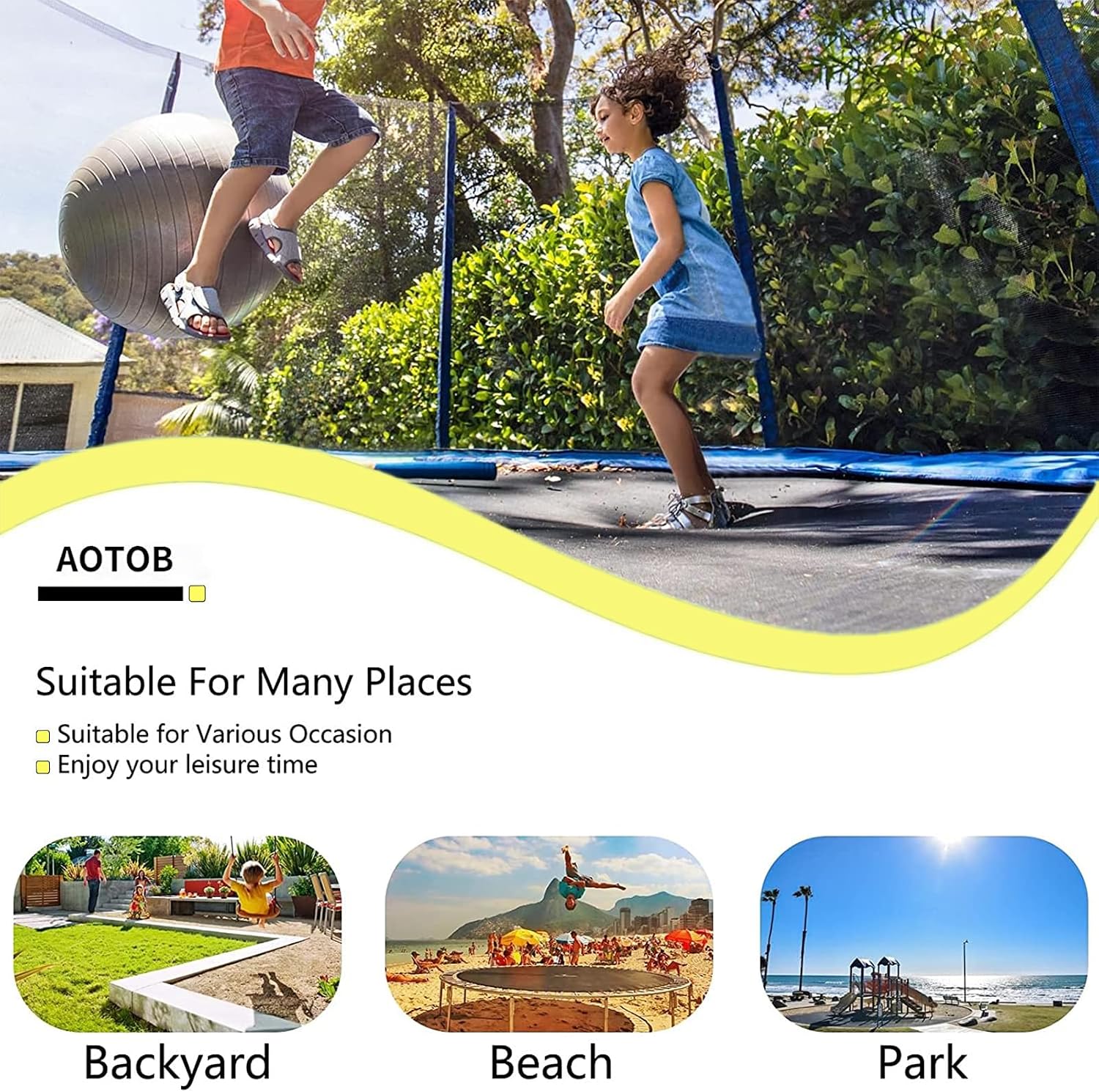 AOTOB 8FT 10FT 12FT 14 FT 15FT Trampoline with Safety Enclosure Net，Outdoor Trampoline with Basketball Hoop, Heavy Duty Jumping Mat and Spring Cover Padding for Kids and Adults, Storage Bag and Ladder