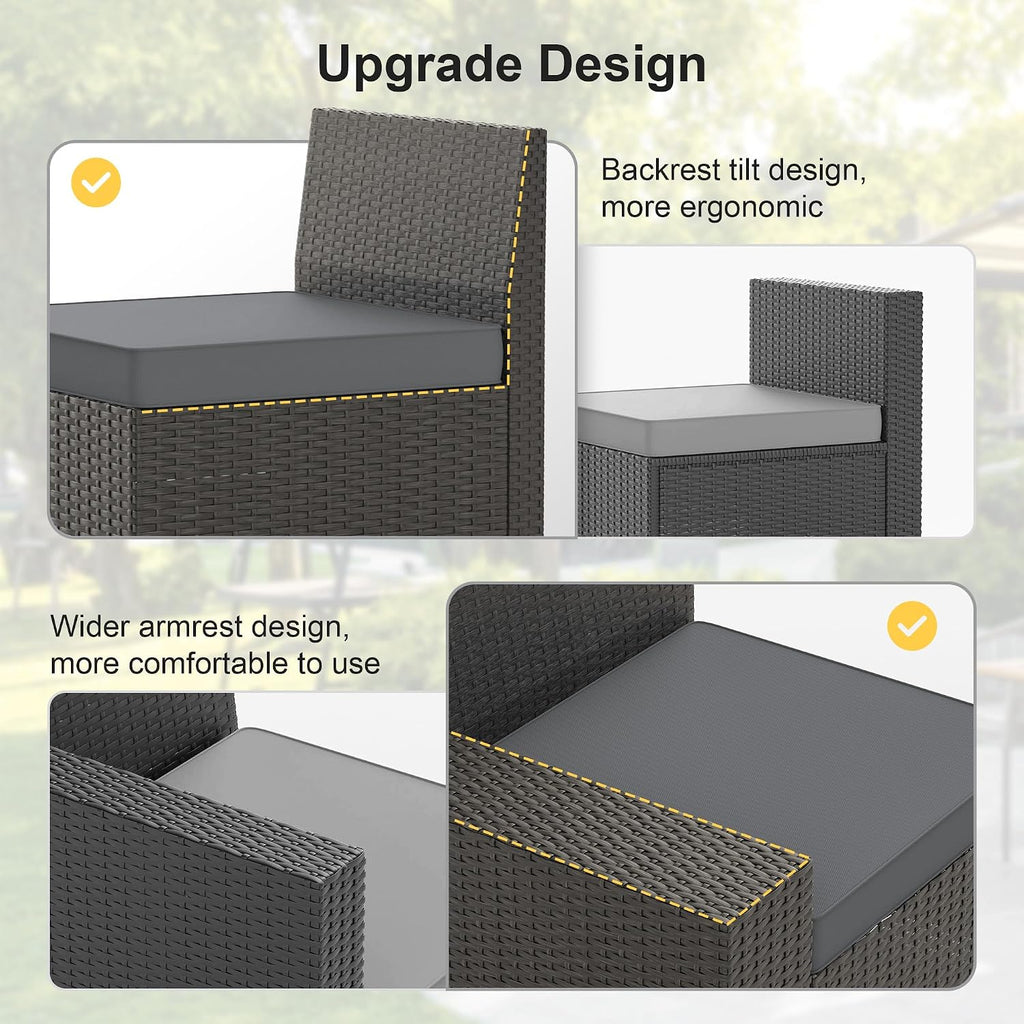 Patio Furniture Set, 6PCS Outdoor Sectional with Ottoman Wicker Rattan Patio Couch with Thickened Cushion Modular Wicker Patio Conversation Set with Glass Top Table for Balcony, Backyard(Grey)