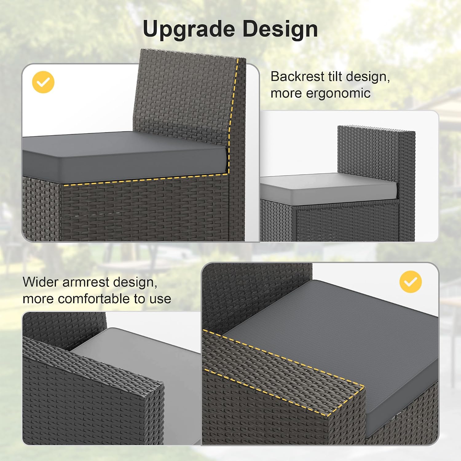 Patio Furniture Set, 6PCS Outdoor Sectional with Ottoman Wicker Rattan Patio Couch with Thickened Cushion Modular Wicker Patio Conversation Set with Glass Top Table for Balcony, Backyard(Grey)