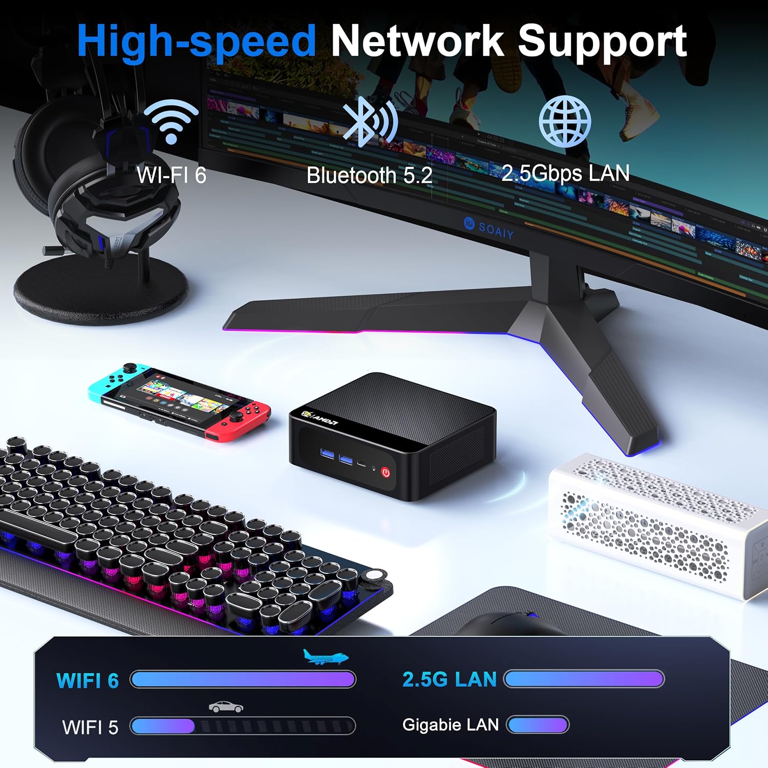 Beelink SER5 Mini PC with AMD Ryzen 5 5625U (6C/12T, 7 CUs GPU 1800MHz), 16GB 3200MHz DDR4 500GB SSD, Mini Desktop Computers Support 2.5 Inch HDD Expend/4K Output/2.5G LAN/WiFi 6/BT5.4 Home/Office
