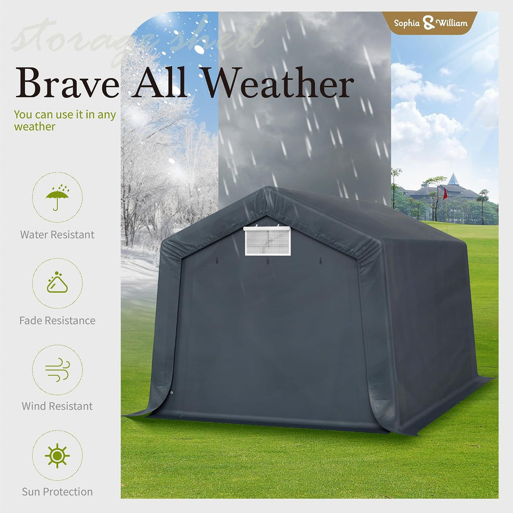 Sophia & William Carport Storage Shed 10x15 ft Portable, Heavy Duty Car Port Canopy Garage Shelter with Sidewalls and Roll Up Doors for Automobile Boat Motorcycle Bike, Gray