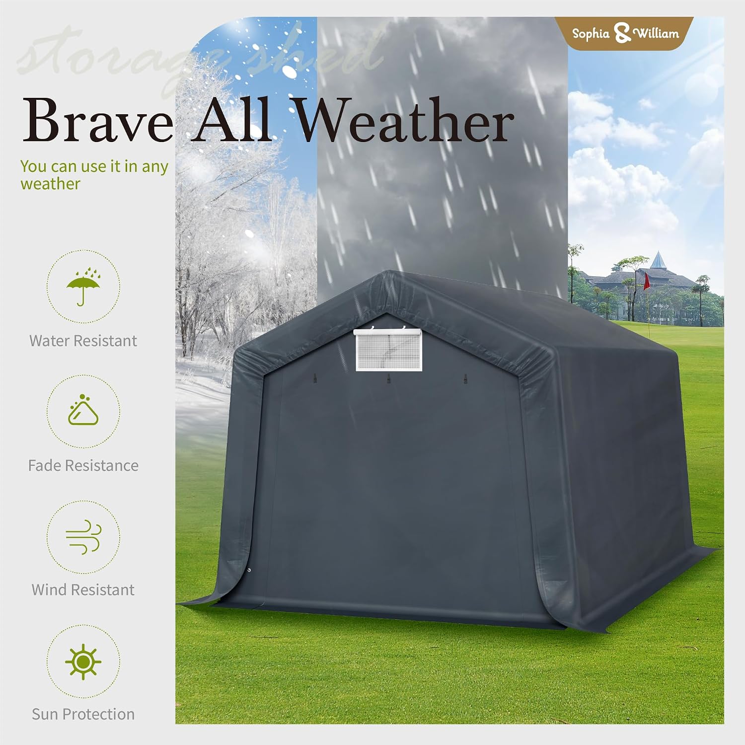 Sophia & William Carport Storage Shed 10x15 ft Portable, Heavy Duty Car Port Canopy Garage Shelter with Sidewalls and Roll Up Doors for Automobile Boat Motorcycle Bike, Gray