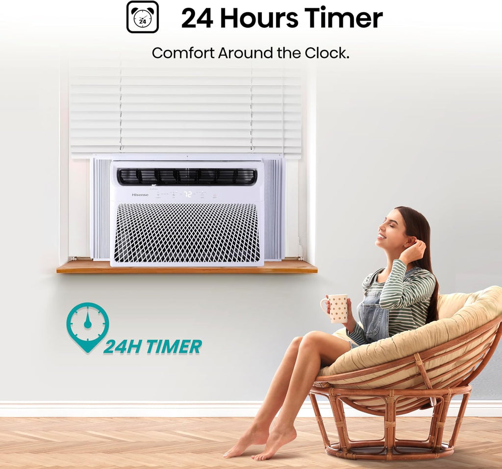 Hisense 8,000 BTU Smart Window Air Conditioner, 3 modes (Cooling, Fan, Dehumidifier), Easy Installation,Ultra Quiet, 2 Years Warranty
