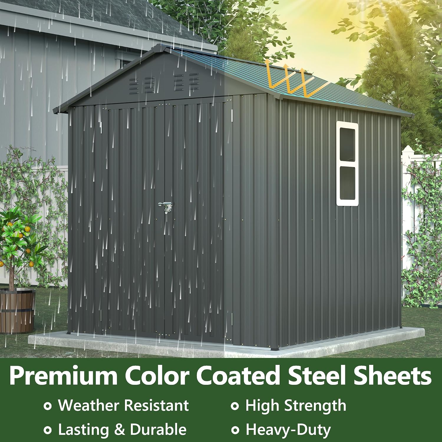 6x6 Ft Outdoor Heavy-Duty Shed, Metal Storage with Vents and Clear Window