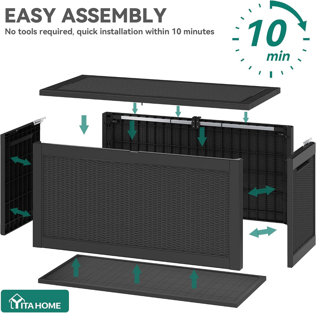 YITAHOME XXL 320 Gal Large Deck Box, Outdoor Resin Storage Box, Rattan Storage Container for Patio Furniture, Garden Tools, Waterproof, Lockable (Black)