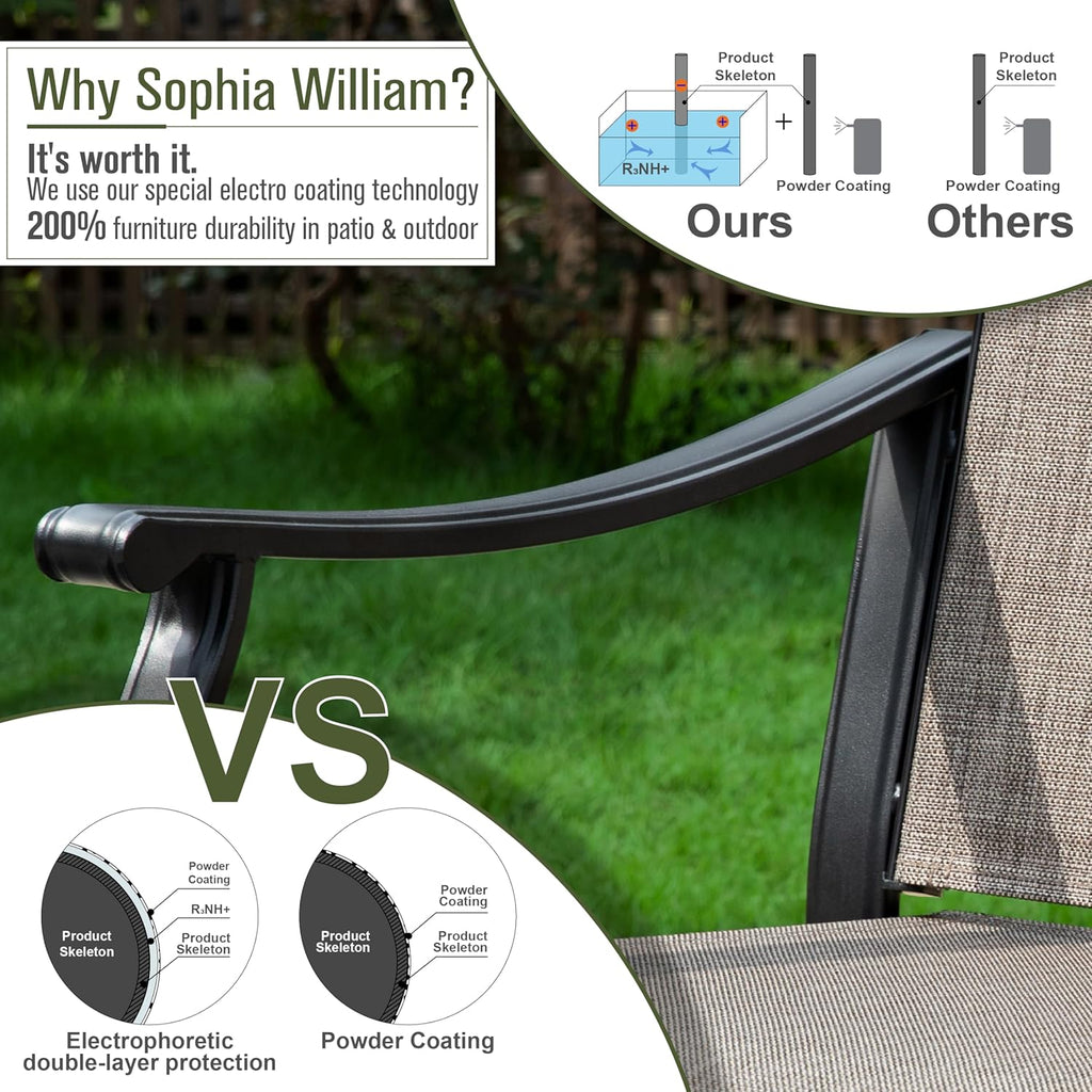 Sophia & William Outdoor Chairs Set of 2, Patio Chairs with Breathable Textilene Fabric and Heavy-Duty Iron Frame, 350 lbs Capacity