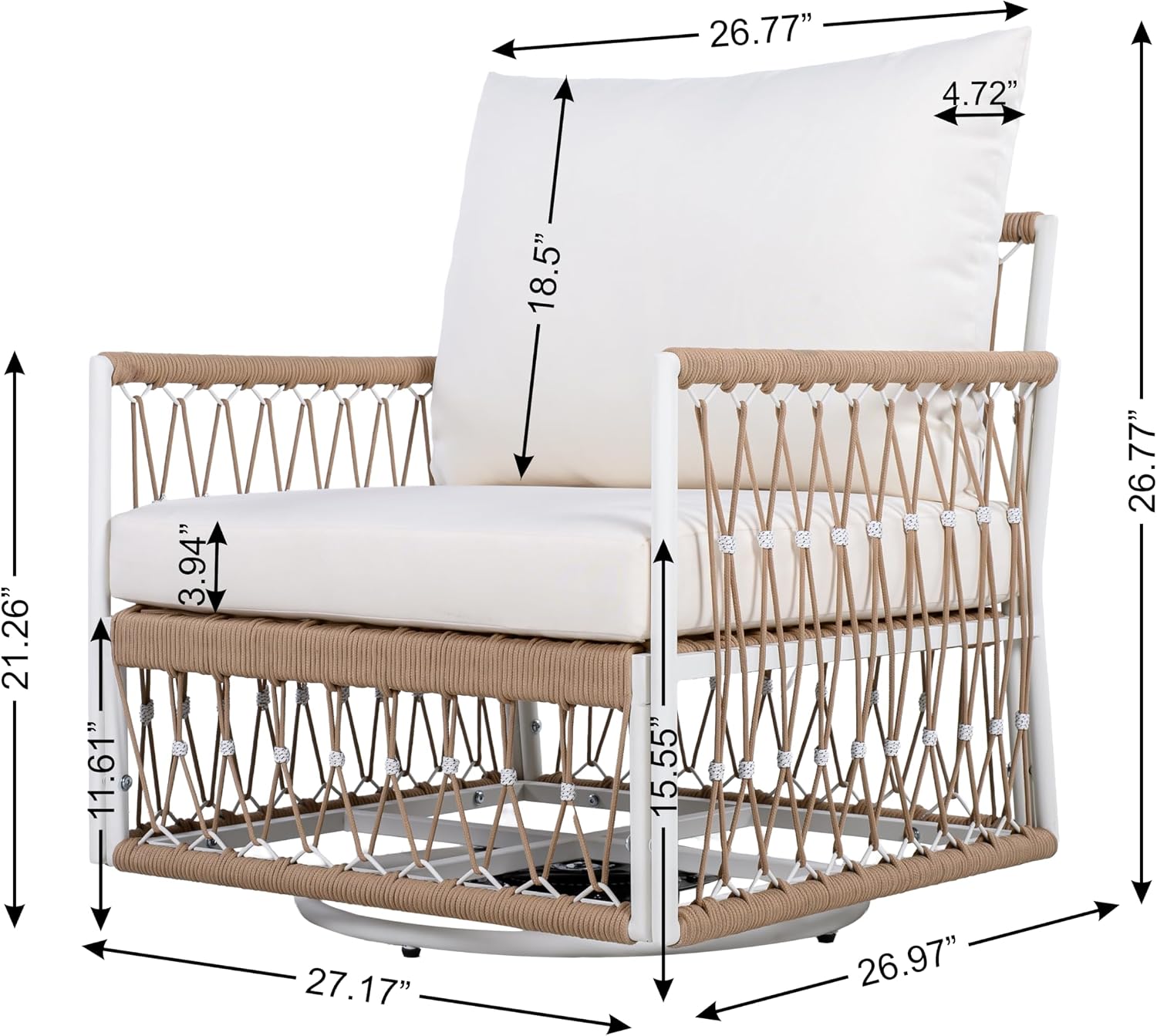 Christopher Knight Home Janna 3-Piece Bohemian Outdoor Patio Furniture Set, Set of 2 Swivel Lounge Chairs with Cushions & Glass Top Side Table, Patio Conversation Set for Garden, Beige + Natural
