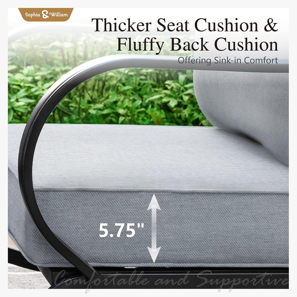 Sophia & William Patio Furniture Sets 5 Seats Outdoor Metal Conversation Sets 4 Pcs with 2 x Cushioned Swivel Sofa Chairs,1 x 3-Seat Sofa, 1x Marbling Metal Coffee Table Lawn Backyard Poolside Grey