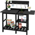 SERWALL Outdoor Potting Bench with Removeable Sink,Rot-Resistant HDPE Potting Table for Outside Gardening, All Weather Use - Black