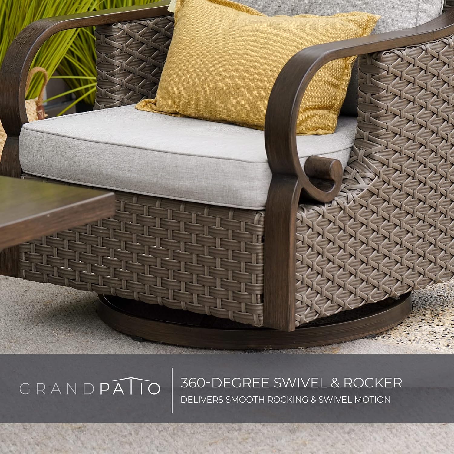 Grand Patio 4-Piece Outdoor Patio Furniture Set - Rocking Conversation Swivel Chairs, Coffee Table - Wicker Furniture with Woodgrain Finish Frame, Ponce Harbor Dark Brown