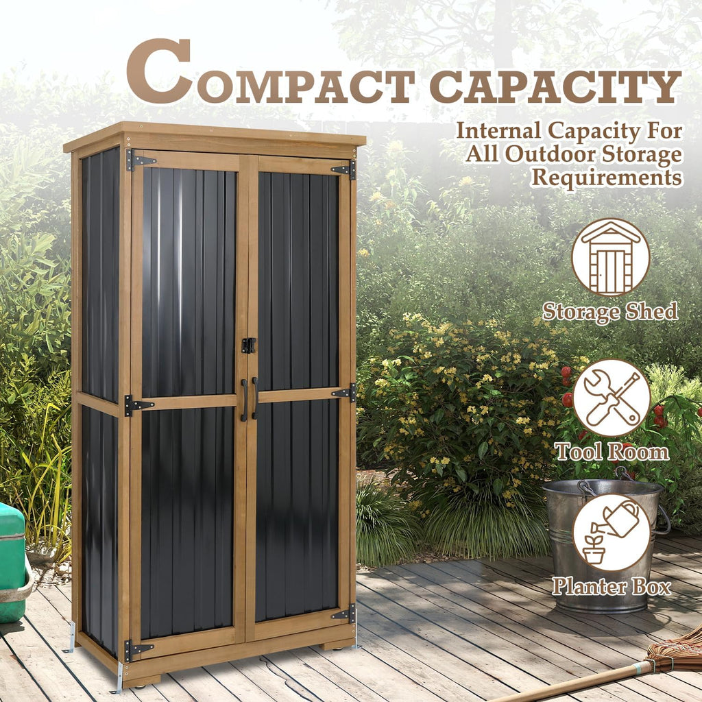 Outdoor Storage Cabinet Waterproof with Shelves, Small Storage Shed, Vertical Tall Patio Backyard Garden Storage Cabinet Tool Organizer for Outside