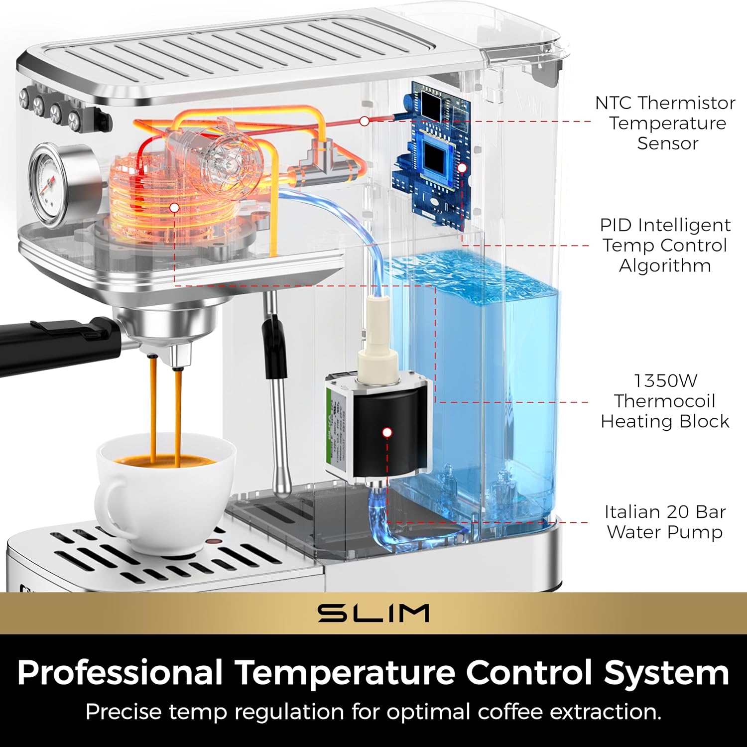 CHULUX Slim Espresso Machine with Milk Frother, 20 Bar Professional Italian Pump Espresso Coffee Machine for Home Cappuccino & Latte Maker, Stainless Steel, Silver
