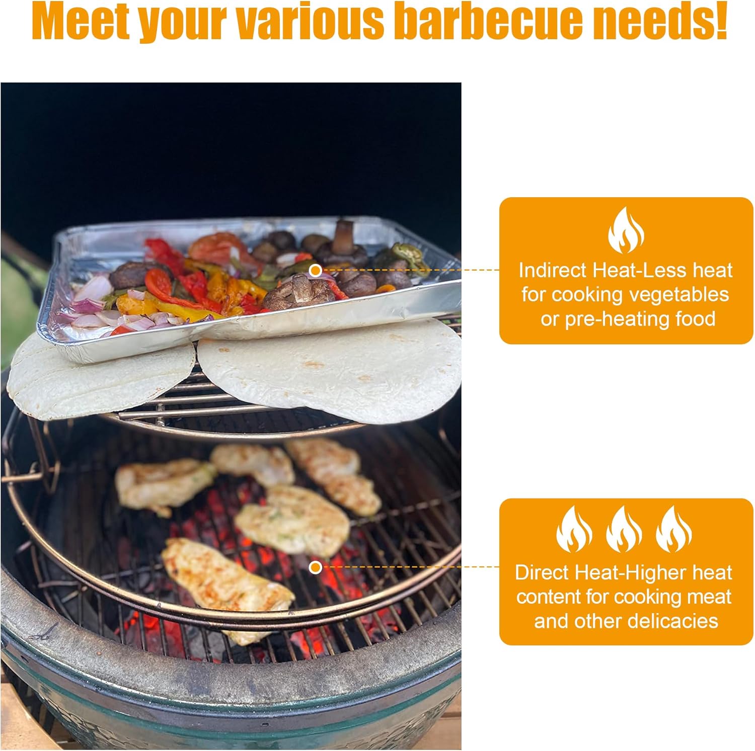 BBQ-PLUS Expander Rack Replacement Kit for Large Big Green Egg,Heavy Duty Stainless Steel 3 Tier 5 Piece Grill Basket Accessories with Removable Cooking Rack System Large