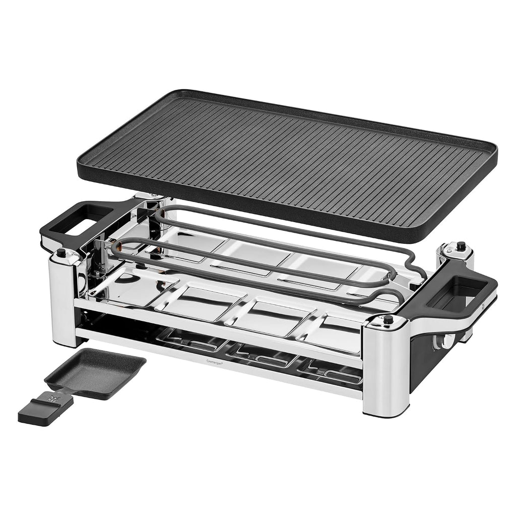 ERNITERTY WMF Lono Raclette Grill mit Pfännchen und Schiebern, Raclette 8 Personen, edelstahl matt, 1500W, White, (415040011)