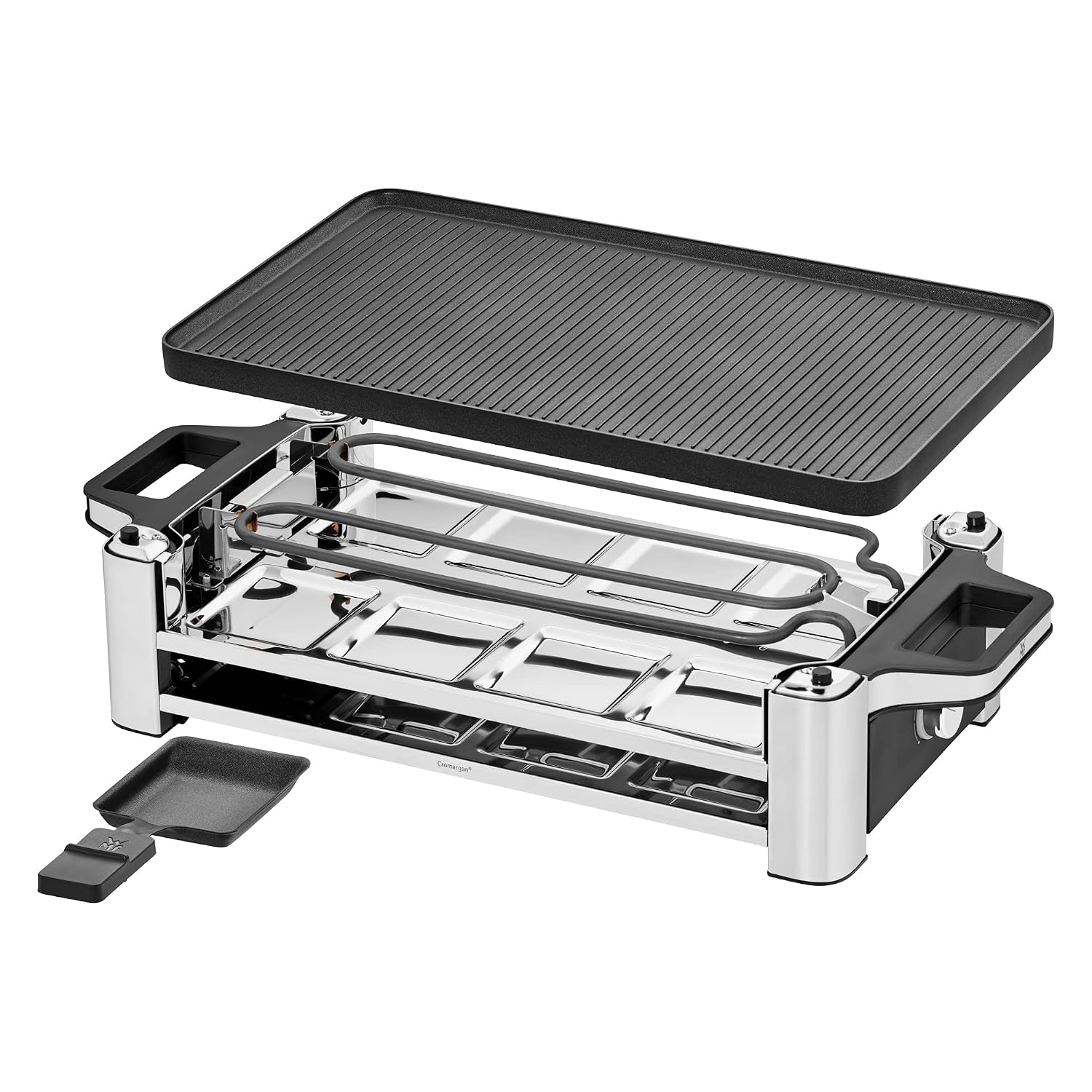 ERNITERTY WMF Lono Raclette Grill mit Pfännchen und Schiebern, Raclette 8 Personen, edelstahl matt, 1500W, White, (415040011)