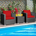 HAPPYGRILL 3 Piece Patio Furniture Set Rattan Wicker Patio Conversation Set with Coffee Table and Cushions Outdoor Sofa Set for Garden Balcony Porch Poolside