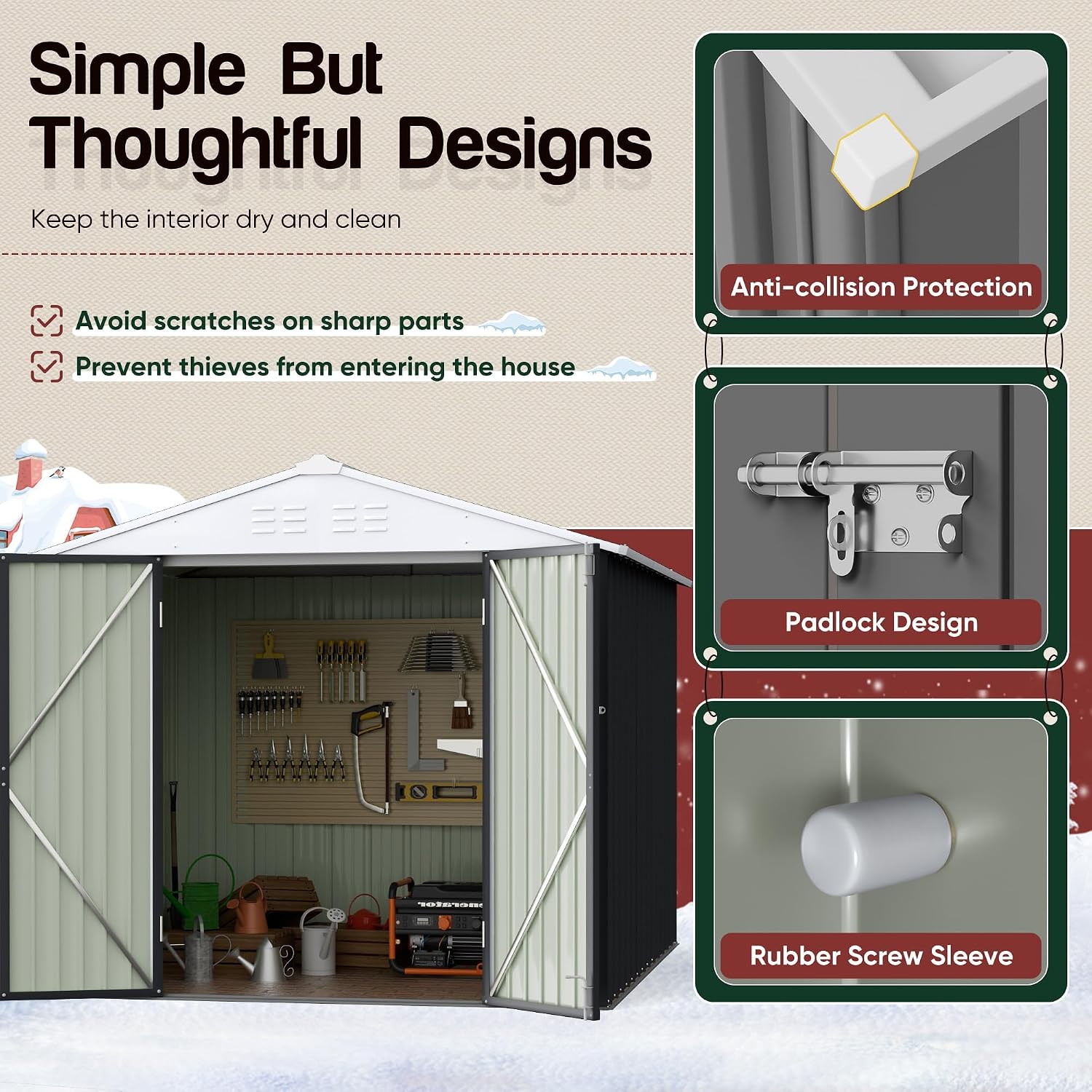 GUNJI 8 x 6 FT Shed Outdoor Storage Shed Metal Garden Shed with Lockable Door Outside Waterproof Tool Shed for Backyard, Patio, Lawn (Gray)