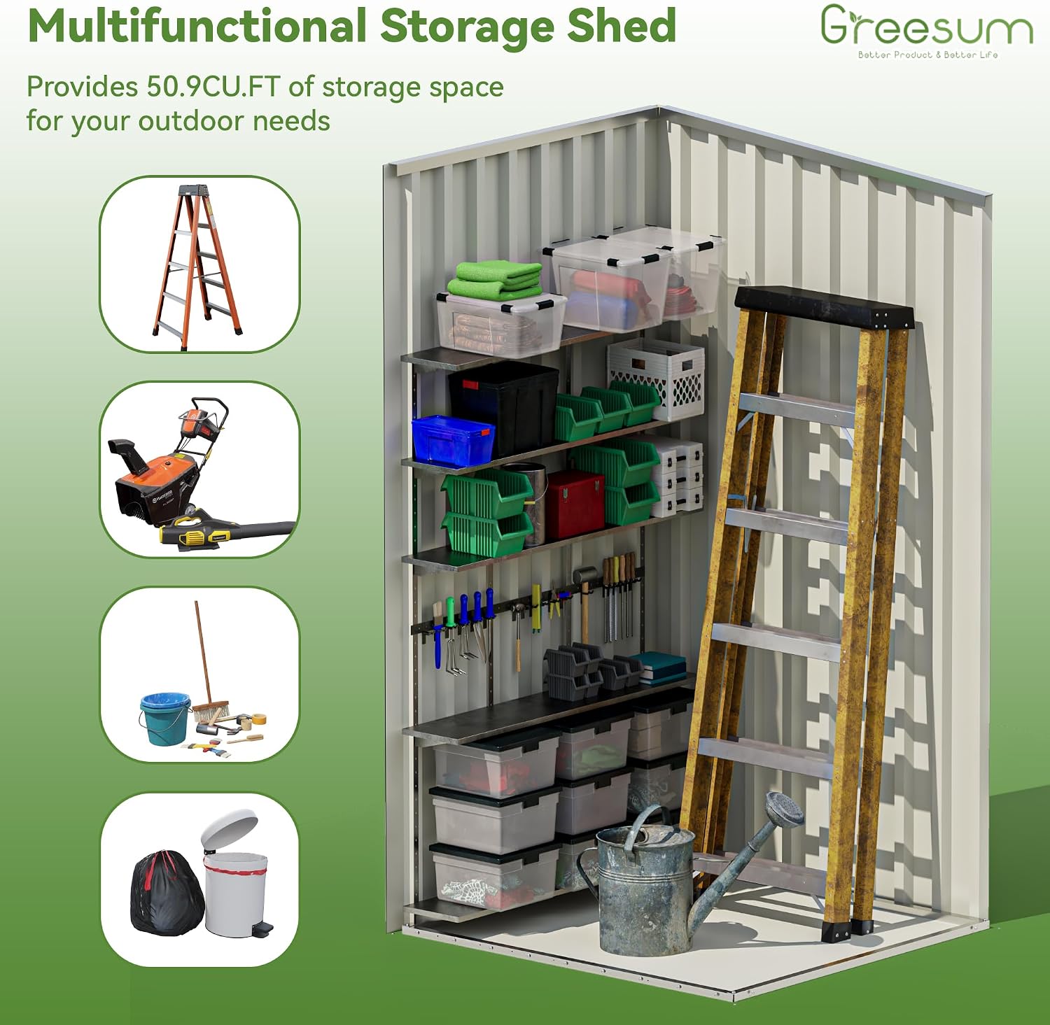 Greesum 3x3FT Outdoor Storage Shed, Small Metal Storaged Sheds with Lockable Doors, Sheds & Outdoor Storage for Backyard, Pool and Garden, Gray