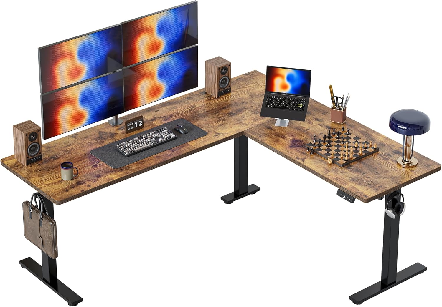 TIQLAB 75 x 61 inch L Shaped Standing Desk Adjustable Height, Electric Corner Standing Desk, Sit Stand Computer Table with Splice Board, Rustic Brown