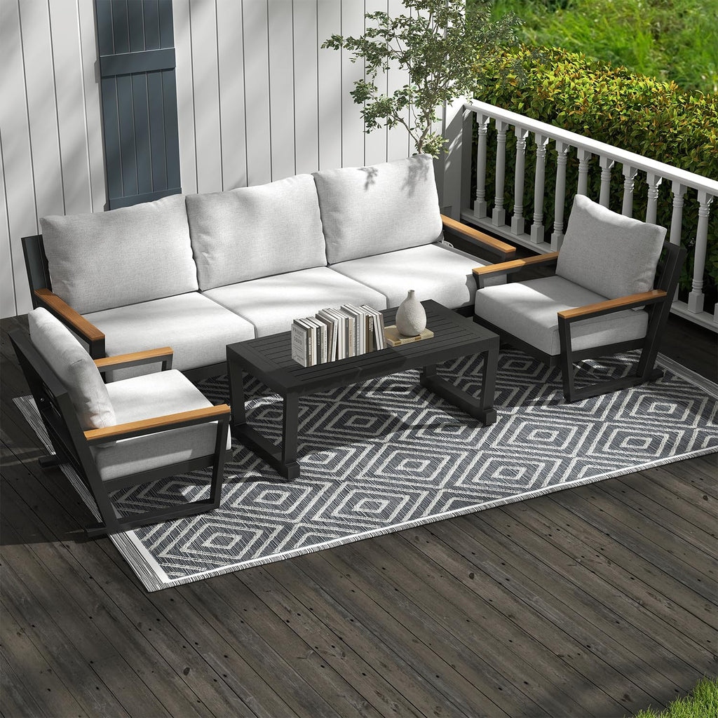 Aluminum Patio Furniture Set, All Weather Rust Proof Outdoor Conversation Set with Washable Cushions, Metal Frame Sofa for Poolside Backyard Garden Balcony Grey