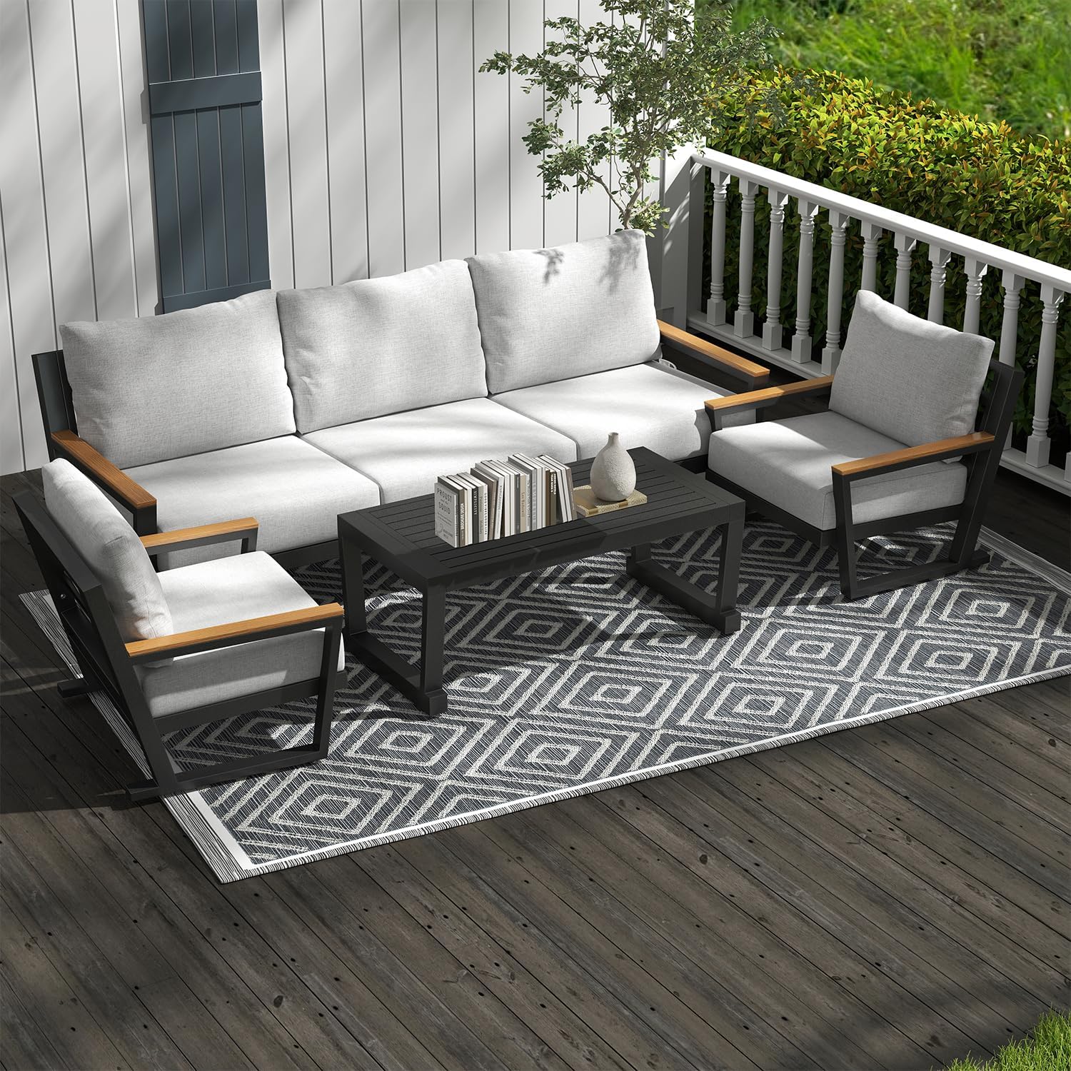 Aluminum Patio Furniture Set, All Weather Rust Proof Outdoor Conversation Set with Washable Cushions, Metal Frame Sofa for Poolside Backyard Garden Balcony Grey
