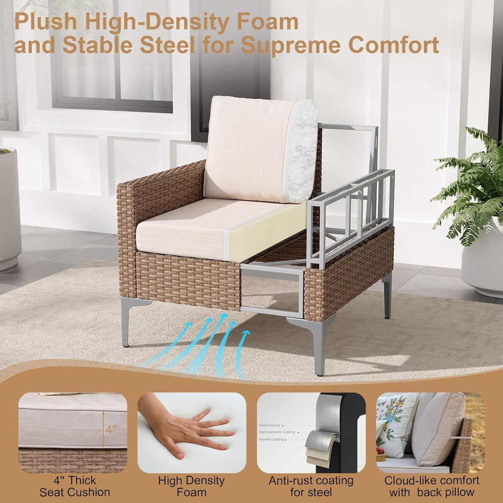 2 Piece Outdoor Single Chairs, All-Weather Wicker Patio Sofa Set with Cushions for Garden, Poolside, Backyard, Beige