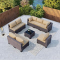 Kullavik 9 Pieces Outdoor Patio Furniture Set,Outdoor Sectional Rattan Sofa Set Brown PE Rattan Wicker Patio Conversation Set with Tempered Glass Coffee Table and Washable Cushions Covers,Sand