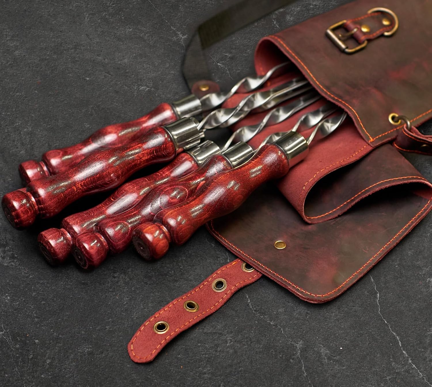 Grilling Supplies for BBQ - Outdoor Skewers Set - Premium Barbecue Skewers Tool Sets Grill Utensils - BBQ Gear - Grill Skewers Set with Case Asgard Burgundy Color